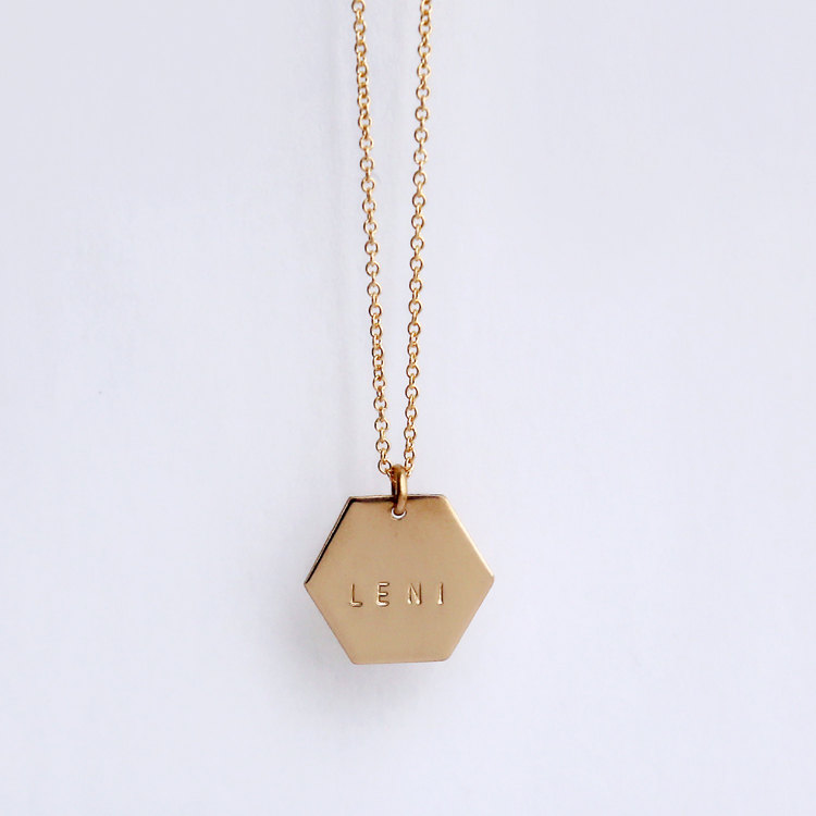 hexagon monogram gold necklace