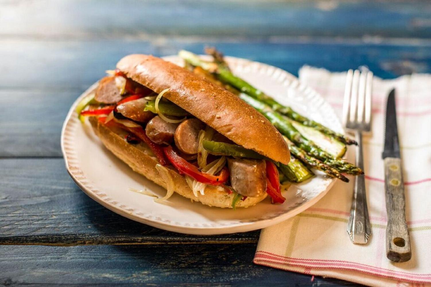 Hello Fresh One-Sheet Sausage and Pepper Hoagies with Broiled Asparagus
